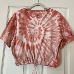 VS PINK Tie Dye Drawstring Bottom Cropped Tee.
